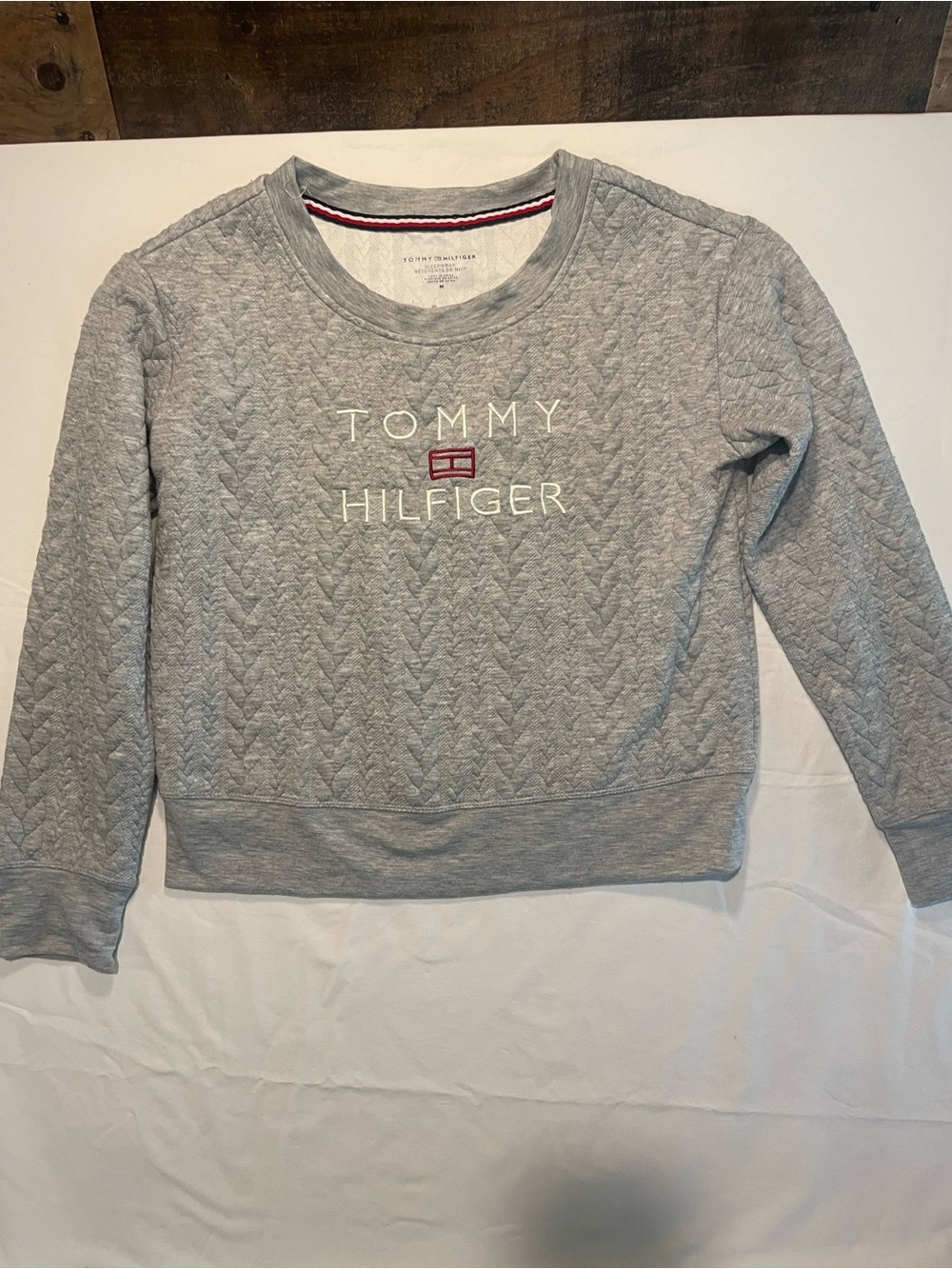 Tommy Hilfiger Light Gray Quilted Logo Crewneck Sweatshirt